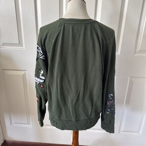 Zadig Voltaire Paris Womens Sweatshirt Top Large Embroidered Skeleton Distressed - Picture 4 of 16